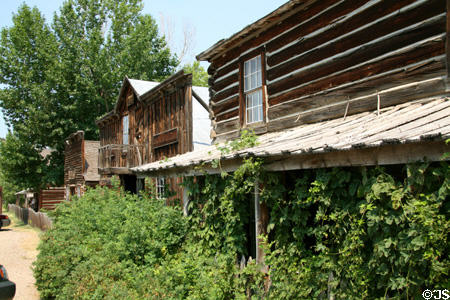 Log & wooden buildings of open air museum. Nevada City, MT.