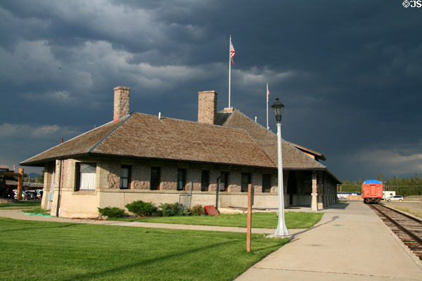 West Yellowstone Union Pacific Depot (1908-9). West Yellowstone, MT. Architect: Gilbert Stanley Underwood. On National Register.