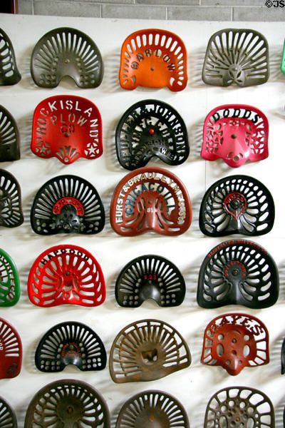Collection of tractor seats at Aurora Plainsman Museum. Aurora, NE.