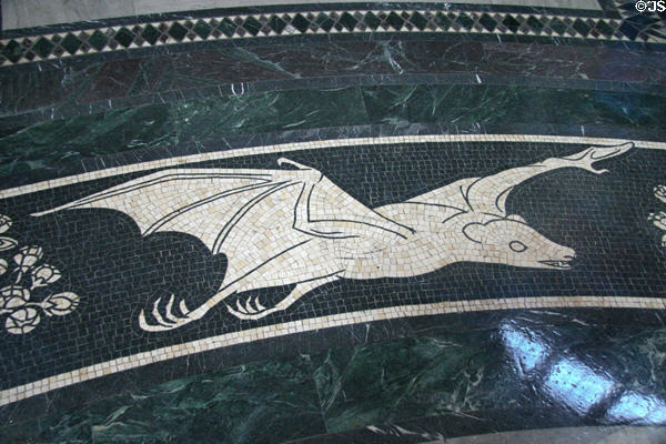 Detail of Rotunda floor mosaic of flying bat in Nebraska State Capitol. Lincoln, NE.