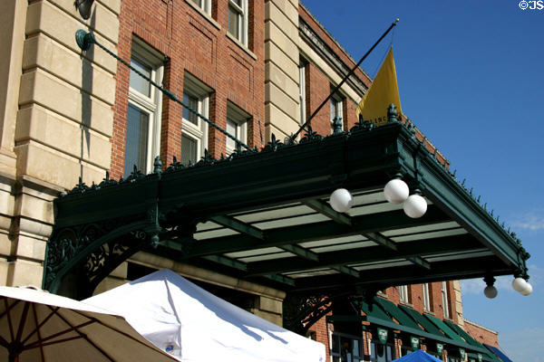 Iron & glass heritage awning of Lincoln Rail Station. Lincoln, NE.