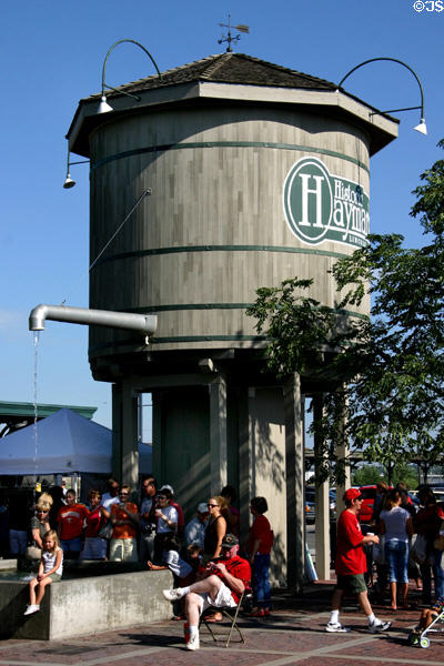 Haymarket fountain as replica of railroad water tower. Lincoln, NE.