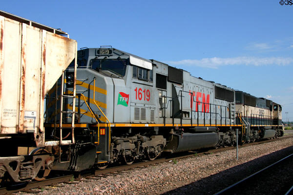 Diesel locomotives passing Lincoln Station. Lincoln, NE.