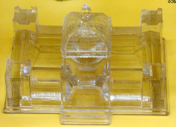 Memorial Hall (Centennial) glass inkwell (1876) by Gillinder & Sons of Philadelphia, PA at Museum of American Glass. Milville, NJ.