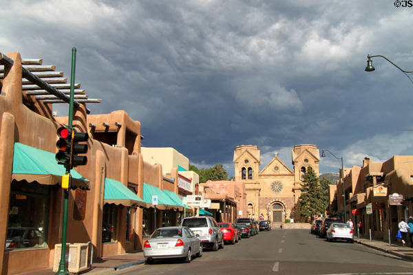 St Francis Cathedral at end of East San Francisco St. Santa Fe, NM.