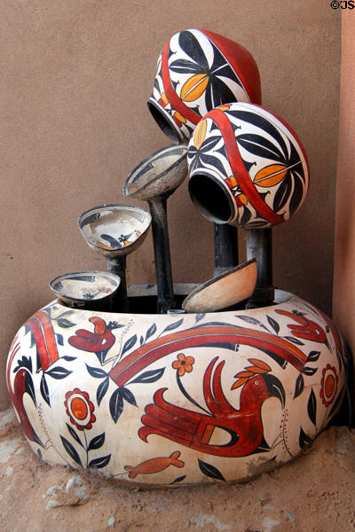 Pottery fountain in Santa Fe shop. Santa Fe, NM.