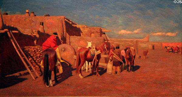 Interior Courtyard of Pueblo Santa Clara painting (c1883) by Charles Craig at New Mexico Museum of Art. Santa Fe, NM.
