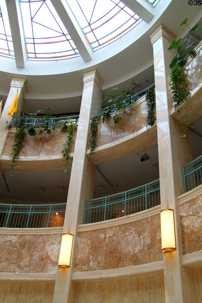 Circular interior balconies in rotunda of New Mexico State Capitol. Santa Fe, NM.