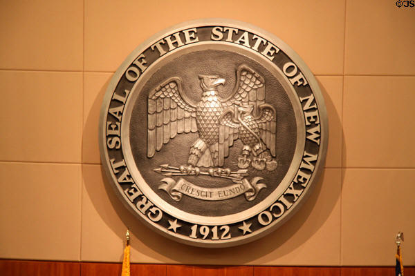 Seal of the State of New Mexico in House chamber in New Mexico State Capitol. Santa Fe, NM.