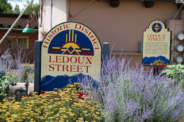 Ledoux Street Historic District sign. Taos, NM.