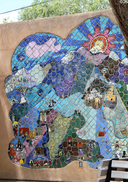 Tile mural near Taos Civic Plaza Convention Center. Taos, NM.