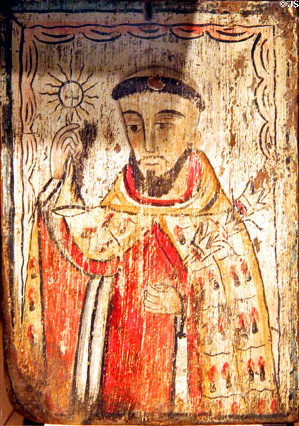 St Raymond Nonnatus retablo by Arroyo Hondo Painter at Millicent Rogers Museum. Taos, NM.