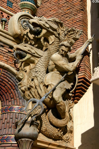 Neptune figure riding dragon on Treasure Island Hotel. Las Vegas, NV.