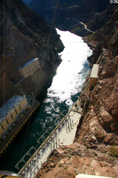 Colorado River leaves power houses of Hoover Dam. Las Vegas, NV.