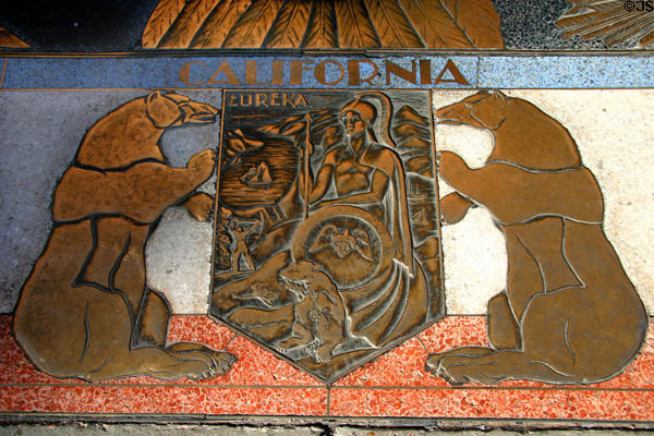 Shields of states participating in Hoover Dam: California. Las Vegas, NV.