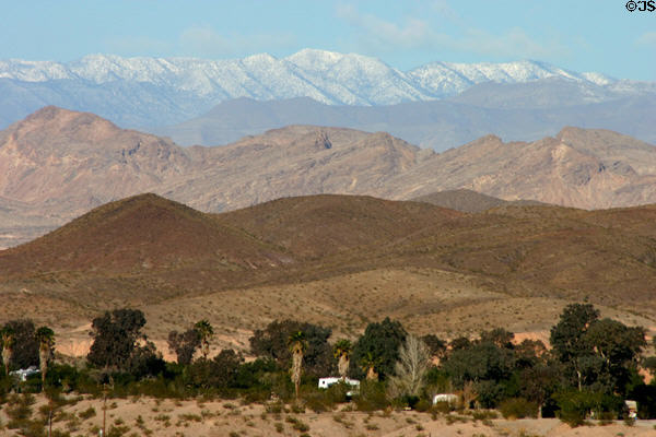 Campground on Lake Mead with mountains beyond. Las Vegas, NV.