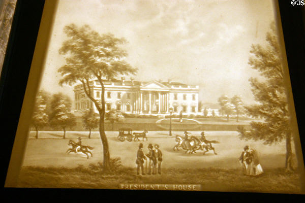 Lithophane ceramic lamp shade showing President's House which Theodore Roosevelt renamed the White House. Buffalo, NY.
