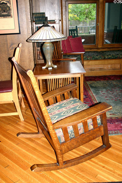 Arts & Crafts-style furniture in lobby of Roycroft Inn. East Aurora, NY.
