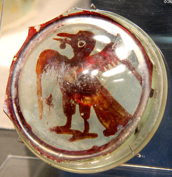 Islamic stained glass fragment with bird (10th-11thC) at Corning Museum of Glass. Corning, NY.