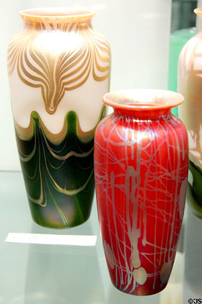 Decorated iridescent glass (1910-30) by Steuben Glass at Corning Museum of Glass. Corning, NY.