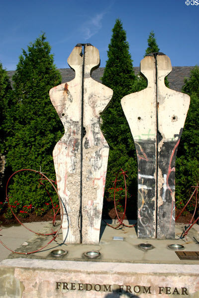 Man & woman sculpted from section of Berlin Wall by Edwina Sandys, granddaughter of Winston Churchill. Complementary section of wall at Churchill Library in Fulton, MO. Hyde Park, NY.