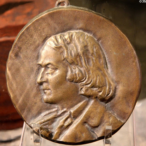 Elbert Hubbard bronze medallion (c1900) at Roycroft Campus Powerhouse. East Aurora, NY.