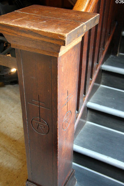 Newel post at Roycroft Print Shop. East Aurora, NY.