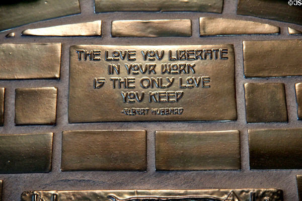 Elbert Hubbard slogan on tile on The Library fireplace at Roycroft Inn. East Aurora, NY.