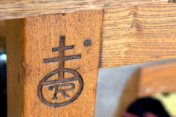 Roycroft trademark on table at Roycroft Inn. East Aurora, NY.