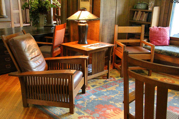 Roycroft Arts & Crafts lobby furniture at Roycroft Inn. East Aurora, NY.