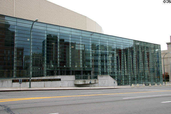 Rochester Community War Memorial arena (1955 & renovated 1998) (100 Exchange Blvd.). Rochester, NY. Architect: Leonard A. Waasdorp.