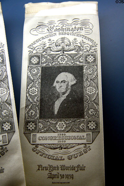 Ribbon celebrating Washington's Inaugural Sesquicentennial from New York World's Fair (1939) at Federal Hall. New York, NY.