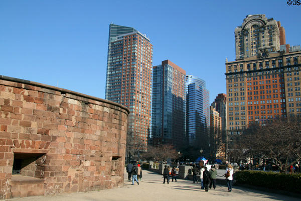 Castle Clinton National Monument against Battery skyline. New York, NY.
