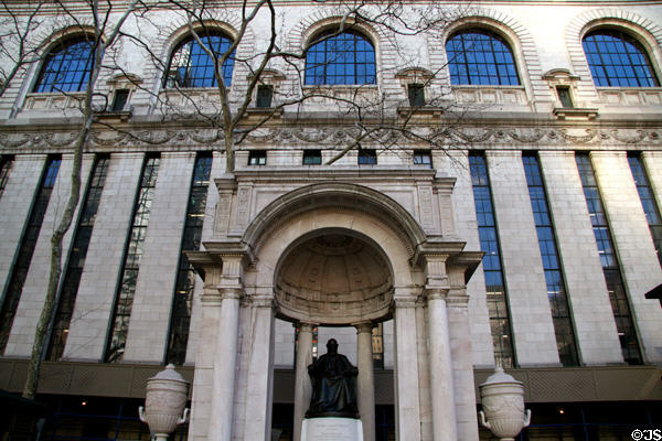 William Cullen Bryant statue before rear facade of New York Public Library. New York, NY.