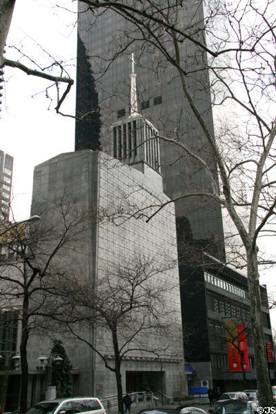 Holy Family Church, Japan Society & Trump World Tower on Dag Hammarskjold Plaza. New York, NY.