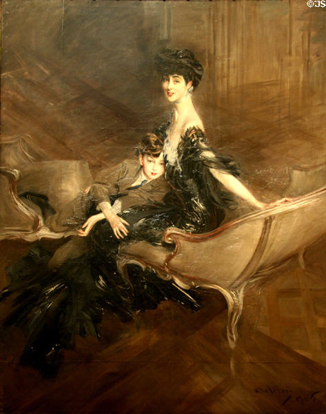 Consuelo Vanderbilt, Duchess of Marlborough, & her son Lord Ivor Spencer-Churchill (cousin of Winston) painting (1906) by Giovanni Boldini at Metropolitan Museum of Art. New York, NY.