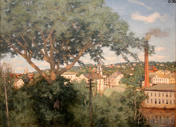 Factory Village painting (1897) by J. Alden Weir at Metropolitan Museum of Art. New York, NY.