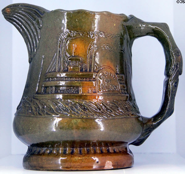 Earthenware pitcher with steamboat design (c1890) by George E. Ohr of Biloxi, MS at Brooklyn Museum. Brooklyn, NY.