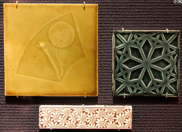 Earthenware art tiles (c1880s) by J.&J.G. Low Art Tile Works of Chelsea, MA (above) & International Tile Co. of Brooklyn (below) at Brooklyn Museum. Brooklyn, NY.