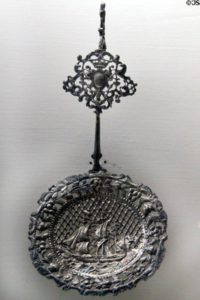 Silverware decorative piece (c1877) with sailing ship motif at Hayes Presidential Center. Fremont, OH.