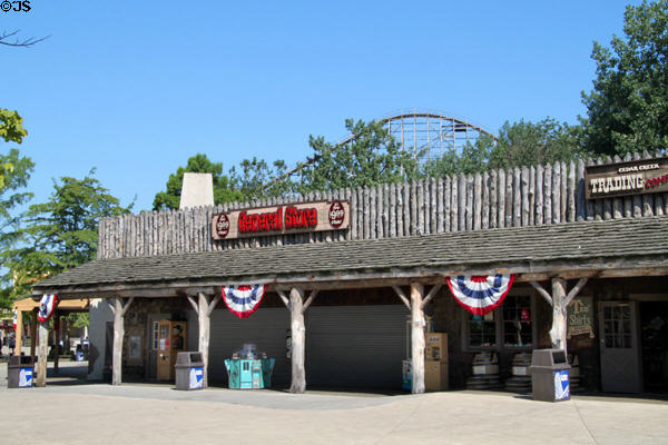 Frontier-style log trading post at Cedar Point. Sandusky, OH.