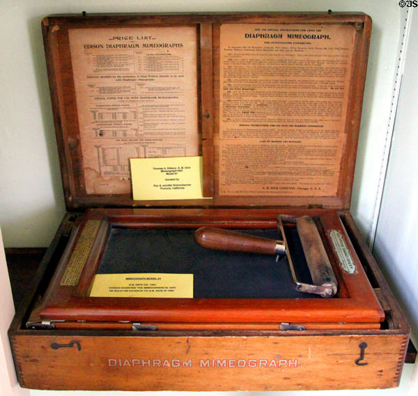 Edison invented A.B. Dick Diaphragm Mimeograph (1901) at Edison Birthplace Museum. Milan, OH.