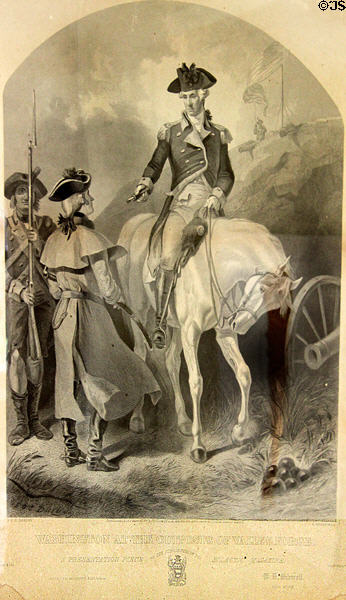 Washington at Valley Forge graphic by E.O.C. Darley of Eclectic Magazine at Milan Historical Museum. Milan, OH.