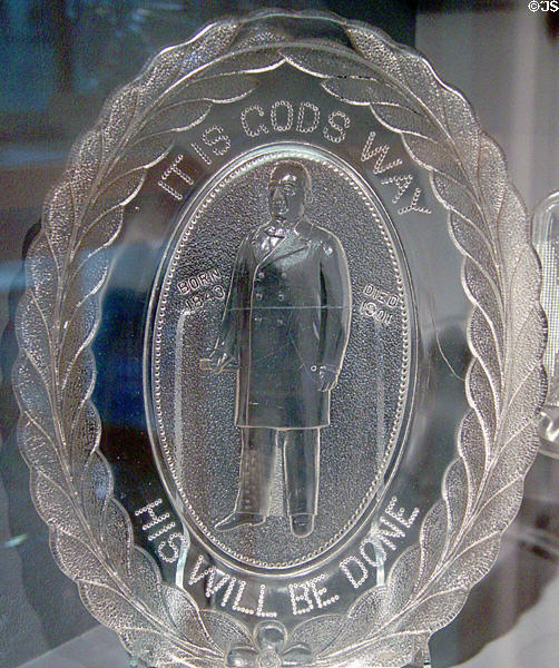 McKinley pressed glass memorial plate (c1901) at Milan Historical Museum. Milan, OH.