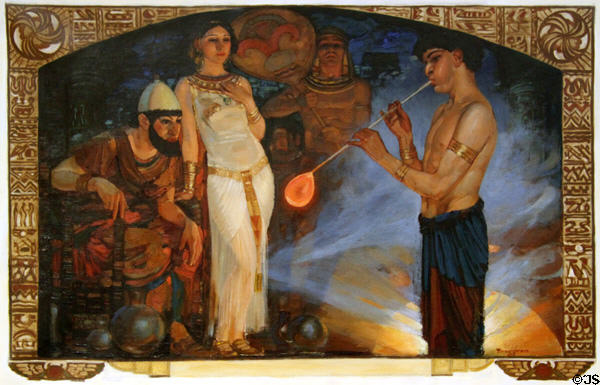 Painting of ancients blowing glass by Gustaf Tenggren at National Heisey Glass Museum. Newark, OH.