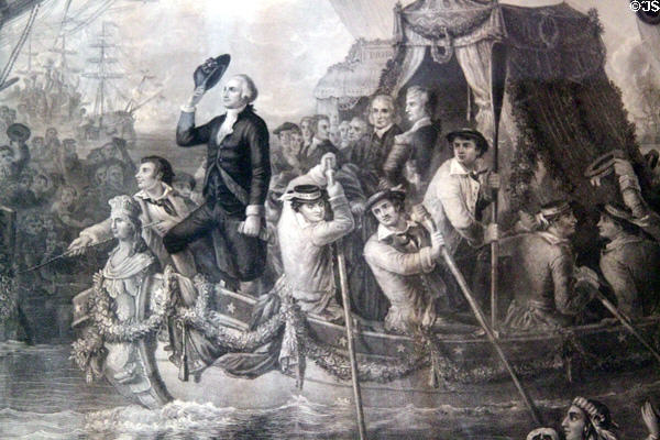 Detail of Washington arriving at New York (April 23, 1789) graphic (c1888) by John G. McRae at Kelton House Museum. Columbus, OH.