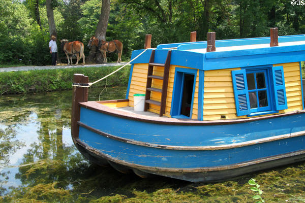 General Harrison of Piqua, replica of 19th C canal boat on Miami & Erie Canal restored segment beside Johnston Farm. Piqua, OH.