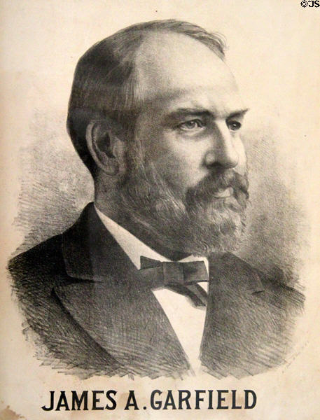 James A. Garfield print portrait at Garfield home. Mentor, OH.