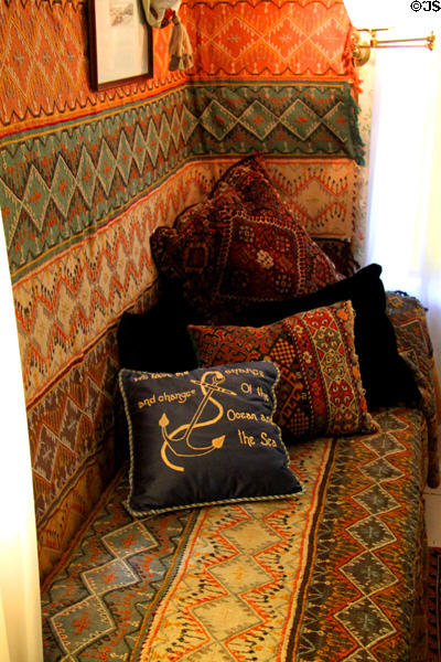 Bench covered with fabrics in daughter's bedroom at Garfield home. Mentor, OH.