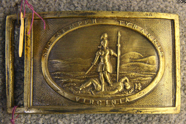 Virginia soldier's Confederate belt buckle at Lee's Headquarters Museum. Gettysburg, PA.